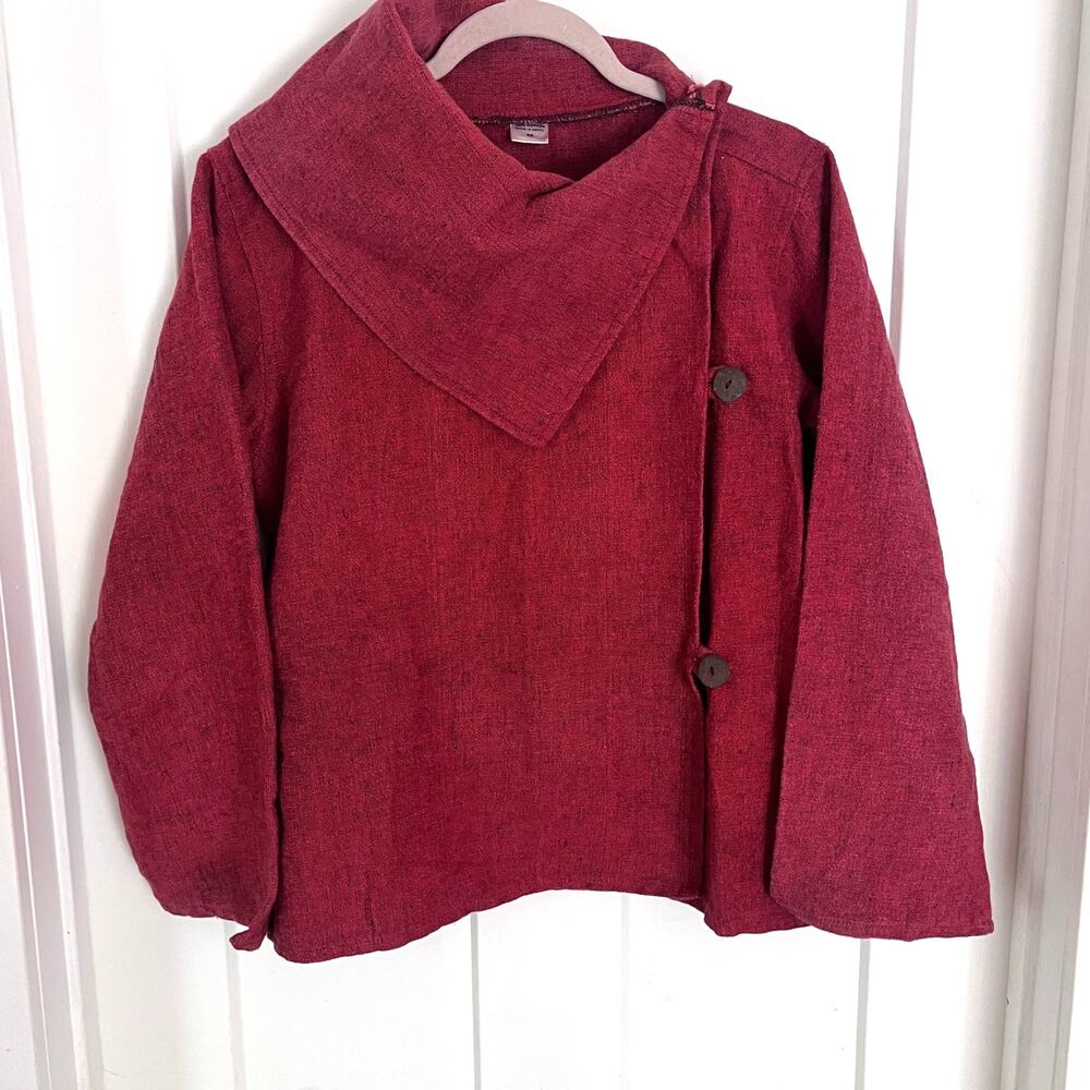Wrap Woven Jacket Top Red Medium Artsy Boho
